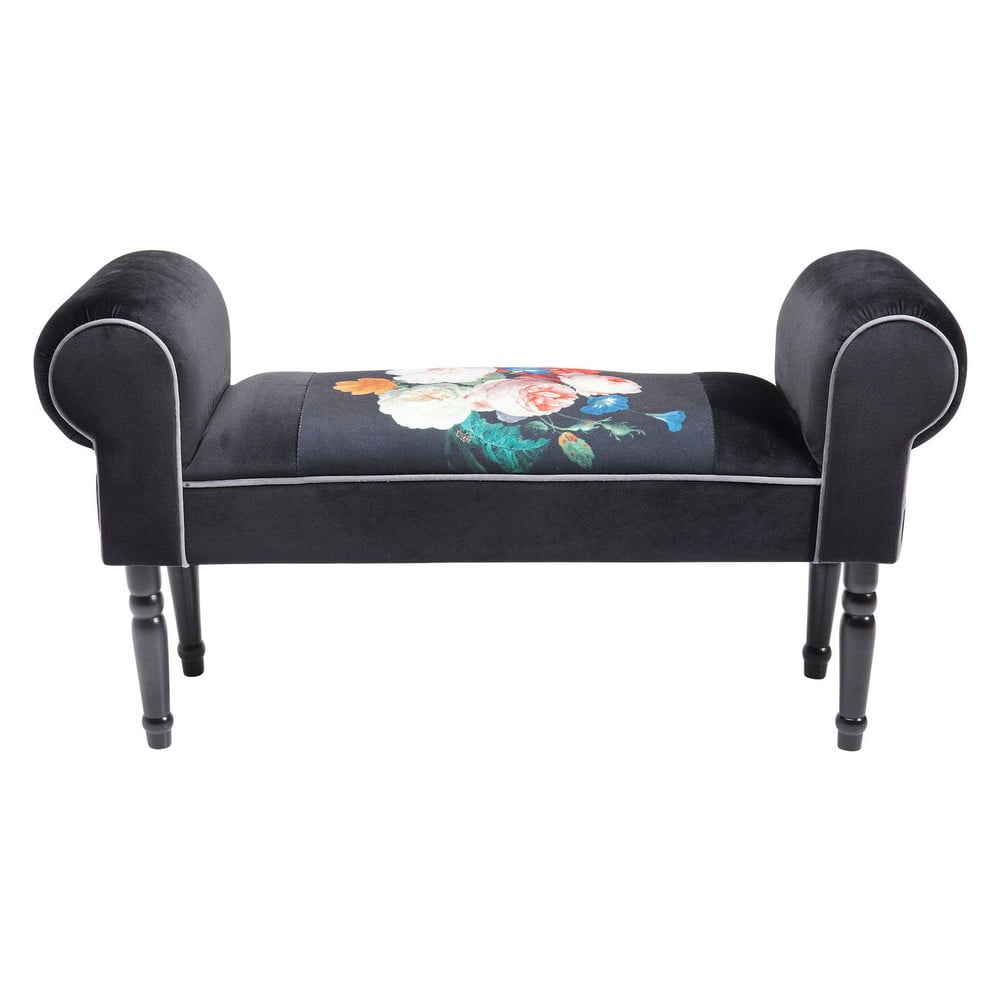 E-shop Čierna kvetovaná zamatová lavica Kare Design Wing