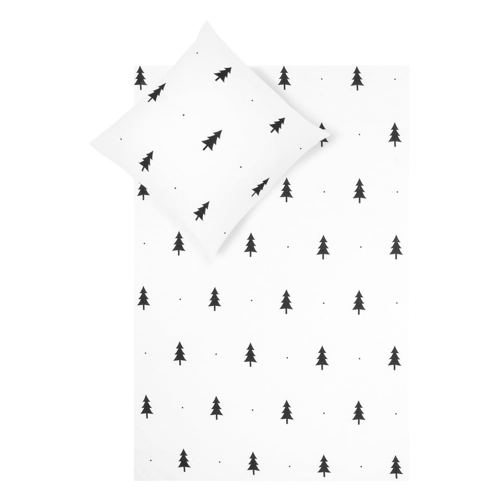 E-shop Biele flanelové obliečky na jednolôžko Fovere X-mas Tree, 155 x 200 cm
