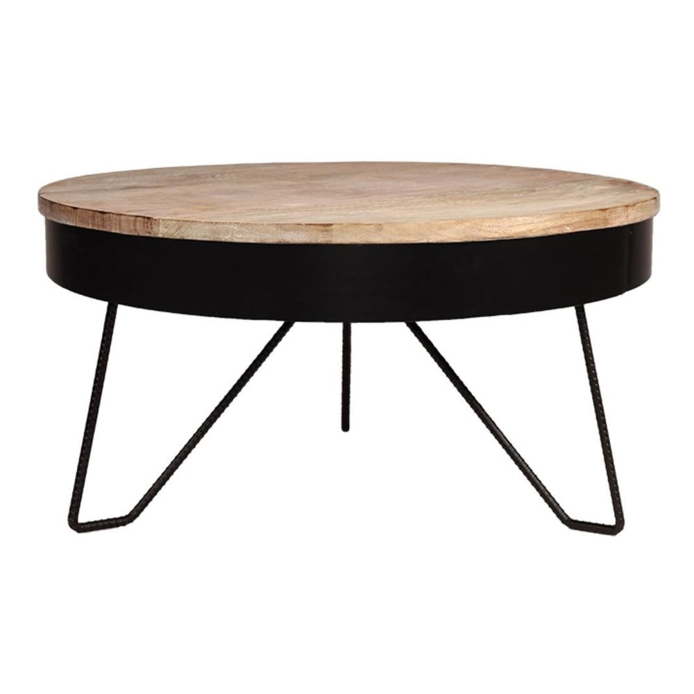 Čierny konferenčný stolík s doskou z mangového dreva LABEL51 Saran, ⌀ 80 cm