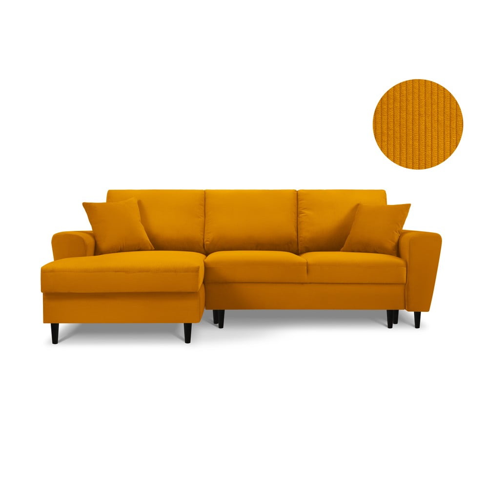 E-shop Oranžová rozkladacia rohová menčestrová pohovka Kooko Home Jazz, ľavý roh