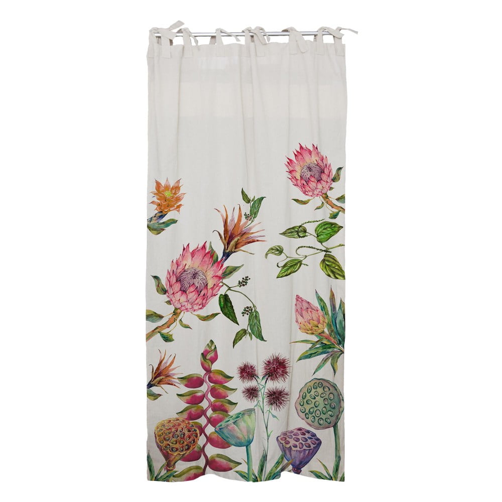 E-shop Biely bavlnený záves Madre Selva Flores Salvajes, 134 x 250 cm