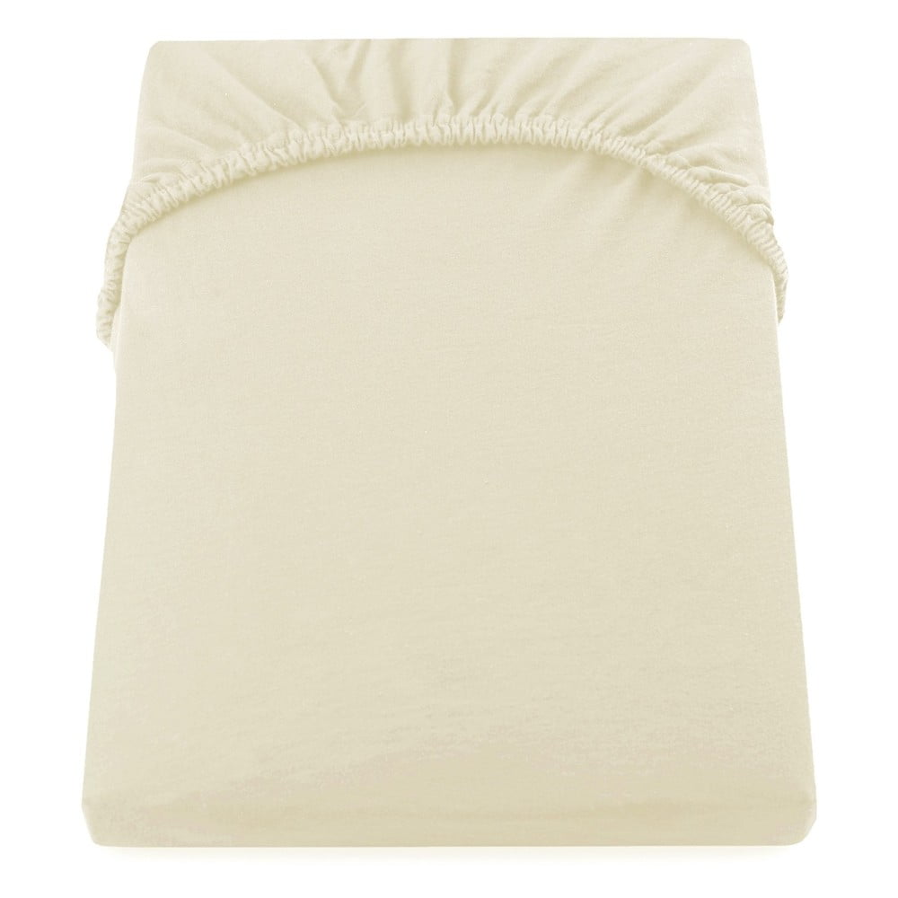 E-shop Krémová elastická bavlnená plachta DecoKing Amber Collection, 180/200 x 200 cm