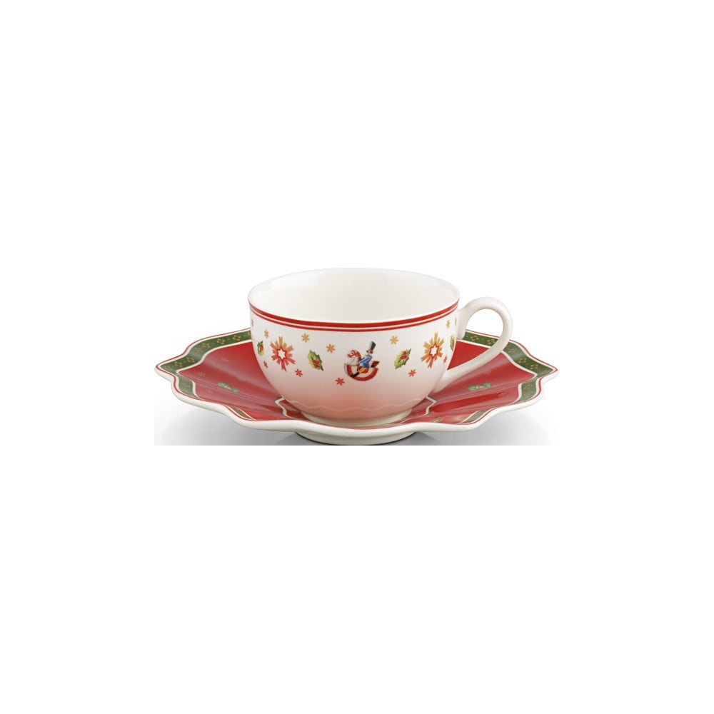 E-shop Červeno-biely porcelánový hrnček s tanierikom s vianočným motívom Villeroy & Boch, 0,3 l