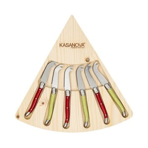 Set 6 nožov na syr v drevenom boxe Kasanova Double Tip