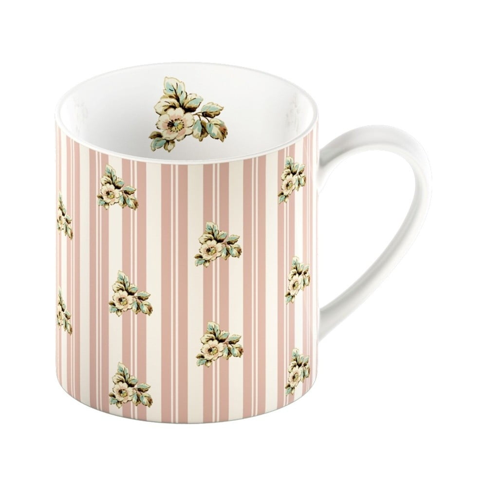 E-shop Ružový porcelánový hrnček s pruhmi Creative Tops Cottage Flower, 330 ml