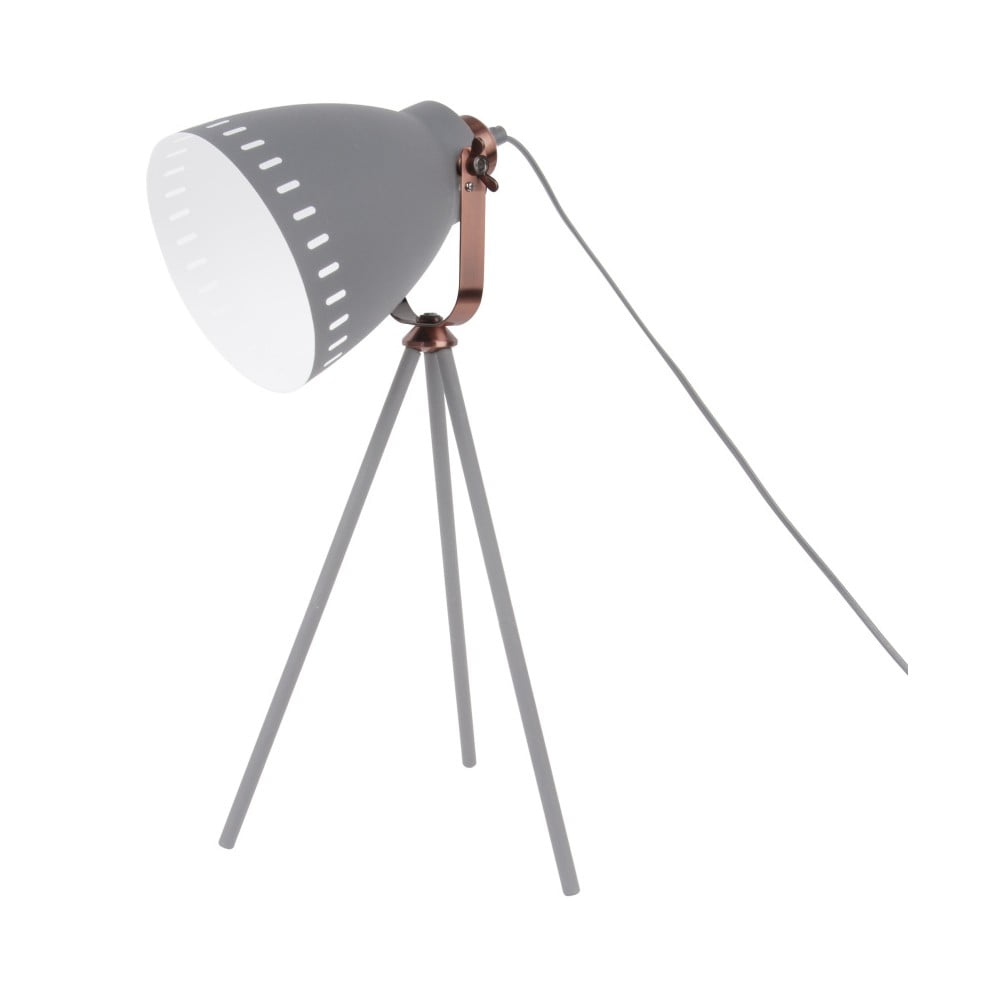 E-shop Sivá stolová lampa s detailmi v medenej farbe Leitmotiv Mingle