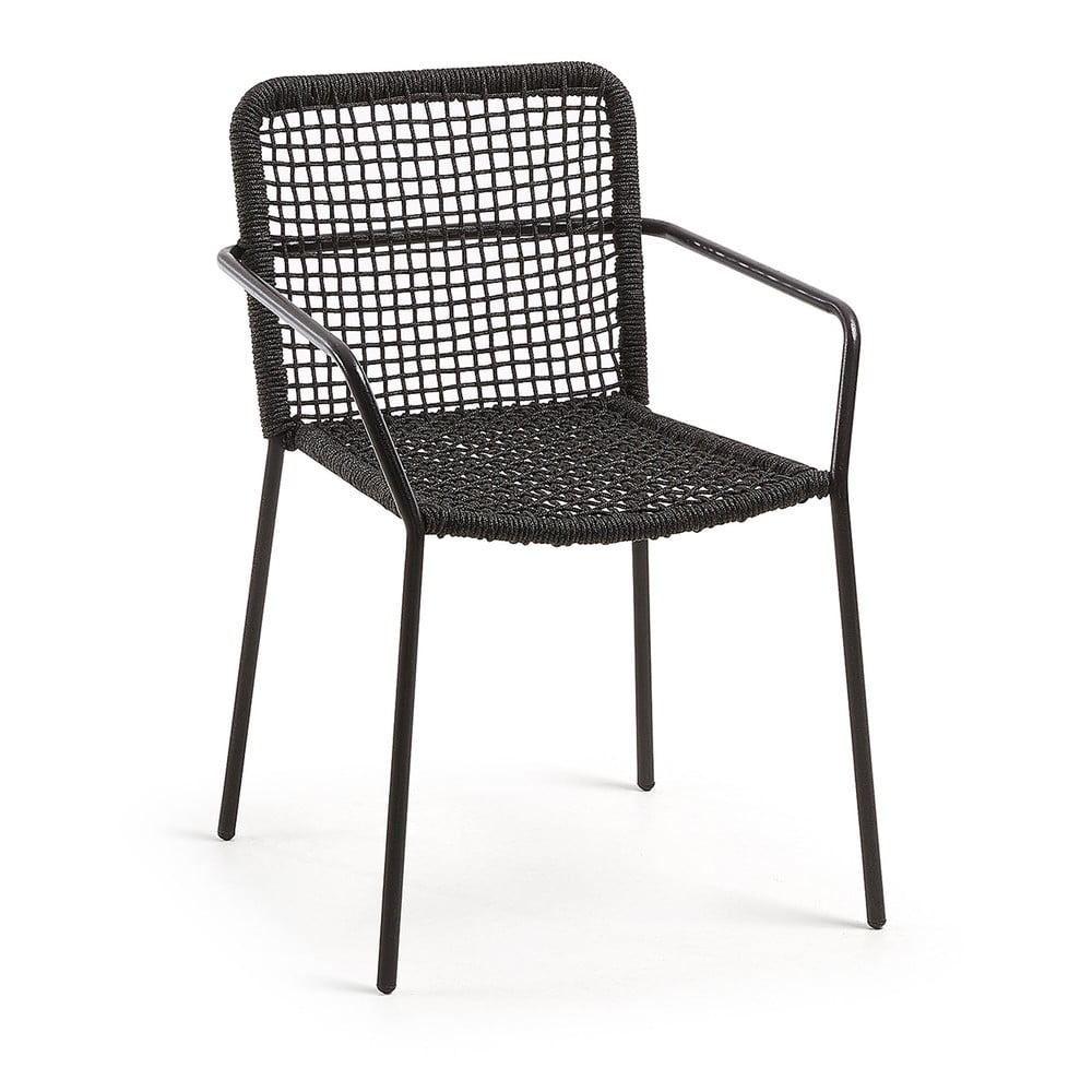 E-shop Čierna záhradná stolička s oceľovou konštrukciou Kave Home Bomer