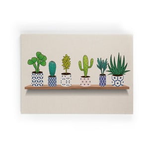 Drevená nástenná dekoratívna ceduľa Surdic Lino Cactus Shelve, 50 × 70 cm