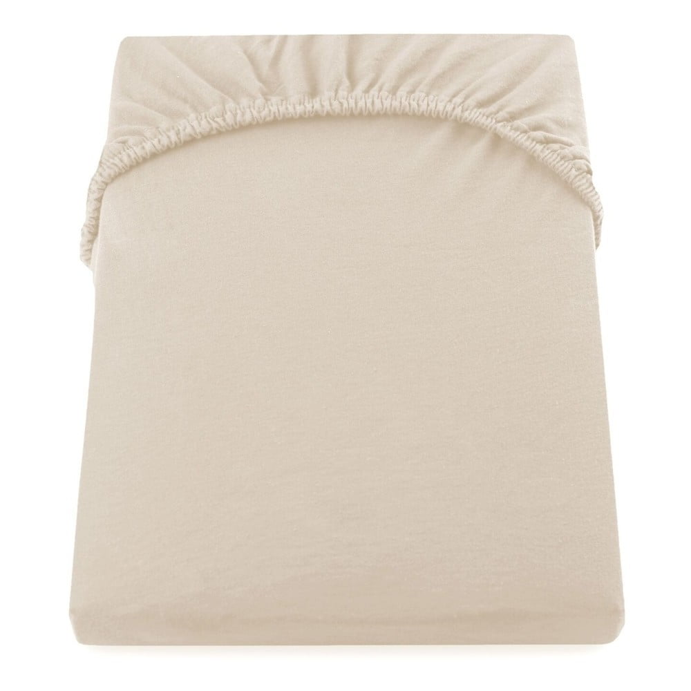 E-shop Béžová elastická bavlnená plachta DecoKing Amber Collection, 100/120 x 200 cm