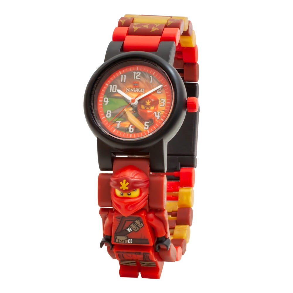 E-shop Červené náramkové hodinky so skladacím remienkom a minifigúrkou LEGO® NINJAGO Kai