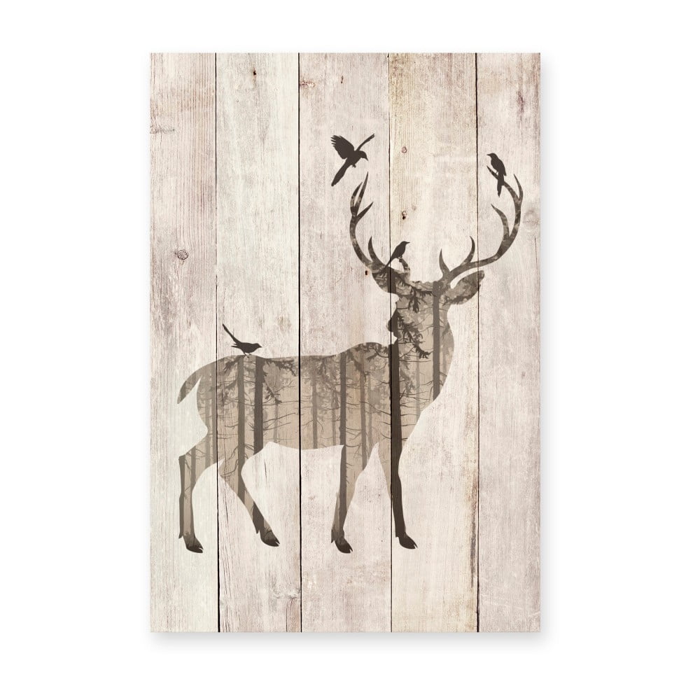 E-shop Drevená nástenná dekoratívna ceduľa Surdic Watercolor Deer, 40 × 60 cm