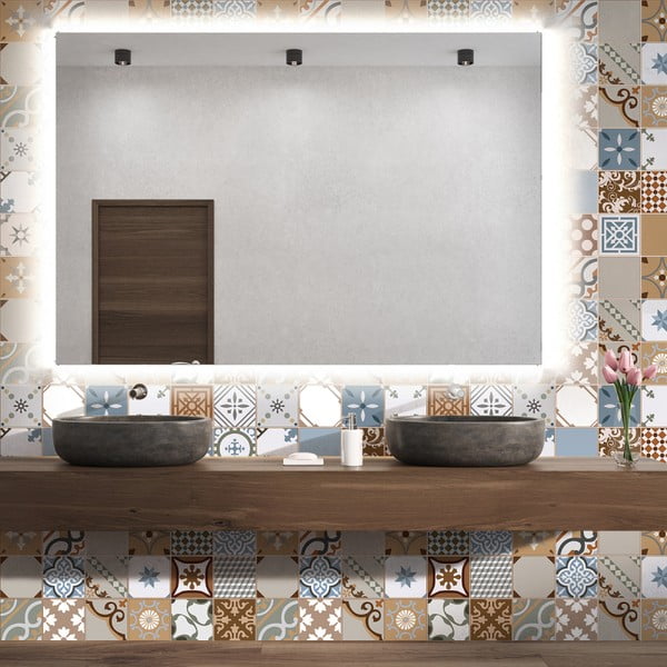 Sada 30 nástenných samolepiek Ambiance Wall Stickers Cement Tiles Azulejos Estefania, 15 × 15 cm