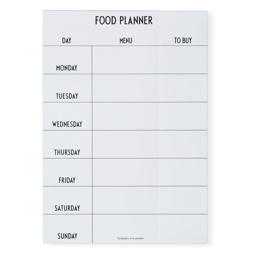 E-shop Biely týždenný jedálny plánovač Design Letters Food