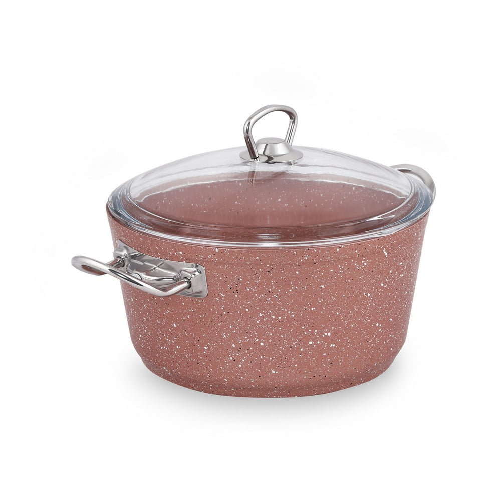 E-shop Ružový hliníkový hrniec s pokrievkou Güral Porselen Classic, ø 22 cm