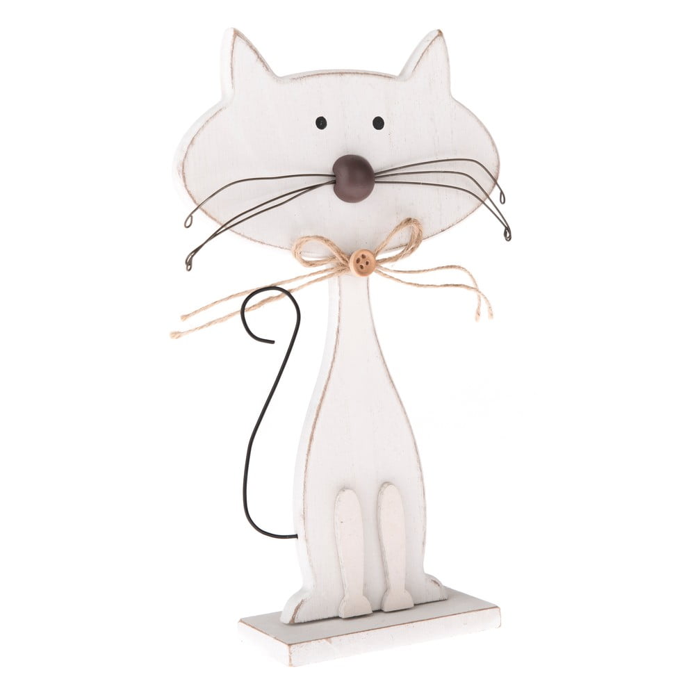 E-shop Biela drevená dekorácia v tvare mačky Dakls Cats, výška 25 cm