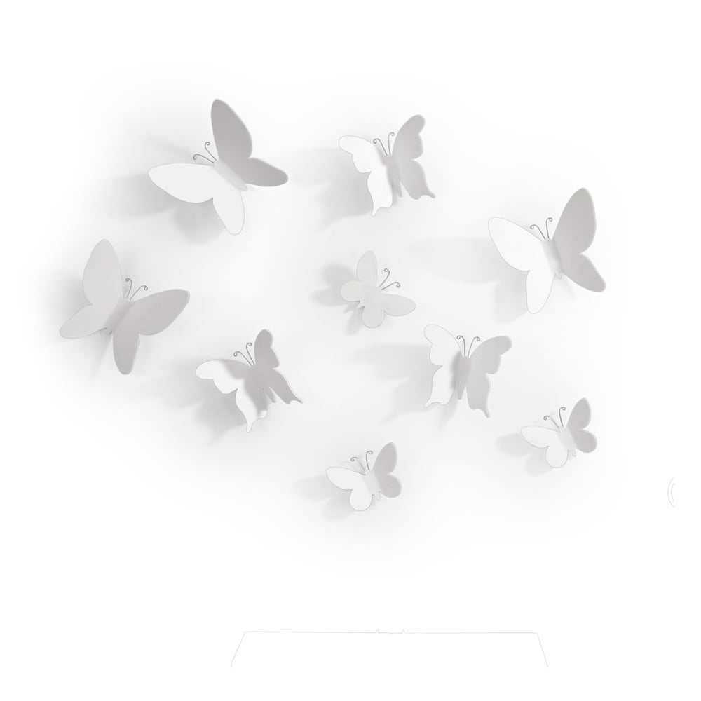 E-shop Sada 9 bielych nástenných 3D dekorácií Umbra Butterflies