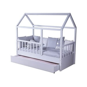 Biela detská dvoulůžková posteľ v tvare domčeka s další výsuvnou posteľí Mezzo My House, 90 × 190 cm