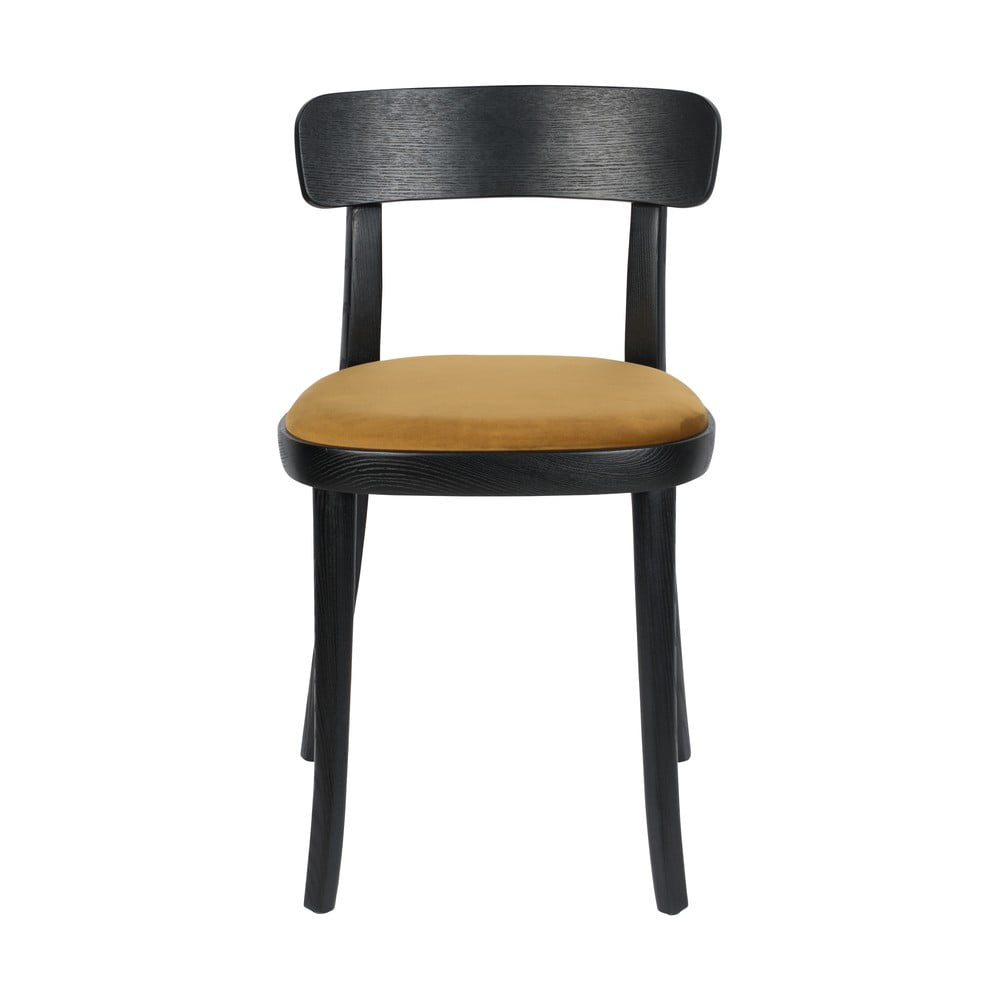 E-shop Súprava 2 čiernych jedálenských stoličiek s okrovohnedým sedákom Dutchbone Brandon