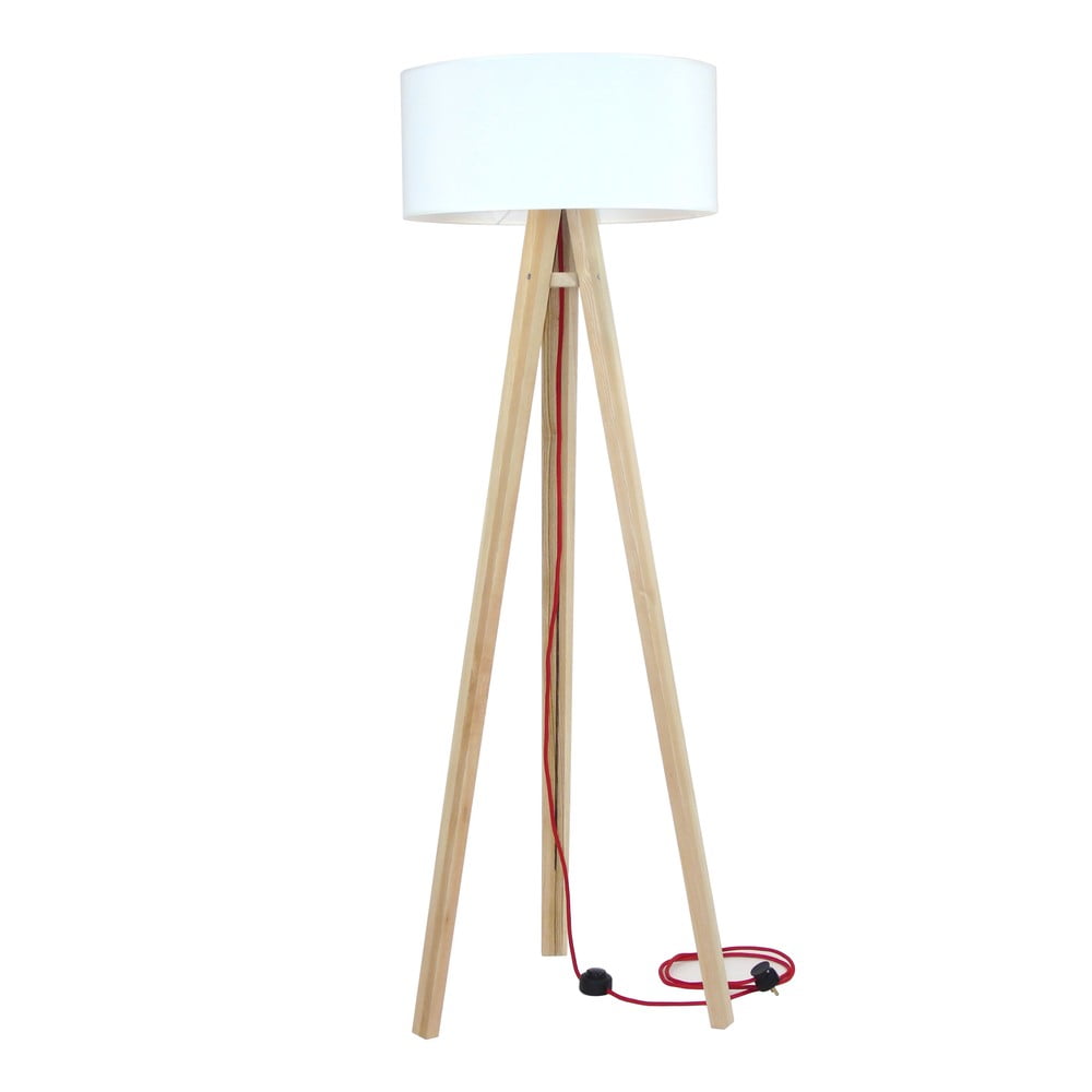 E-shop Stojacia lampa s bielym tienidlom a červeným káblom Ragaba Wanda