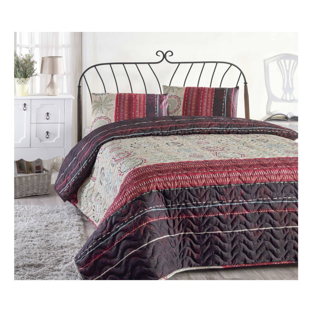 E-shop Set plédu cez posteľ a obliečky na vankúš s prímesou bavlny Aries Maroon, 160 x 220 cm