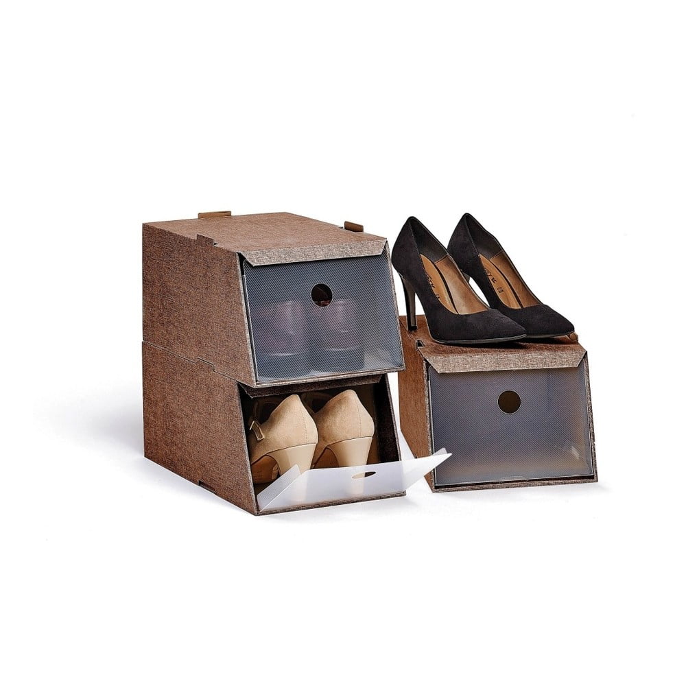 E-shop Sada 3 hnedých úložných boxov na obuv Domopak
