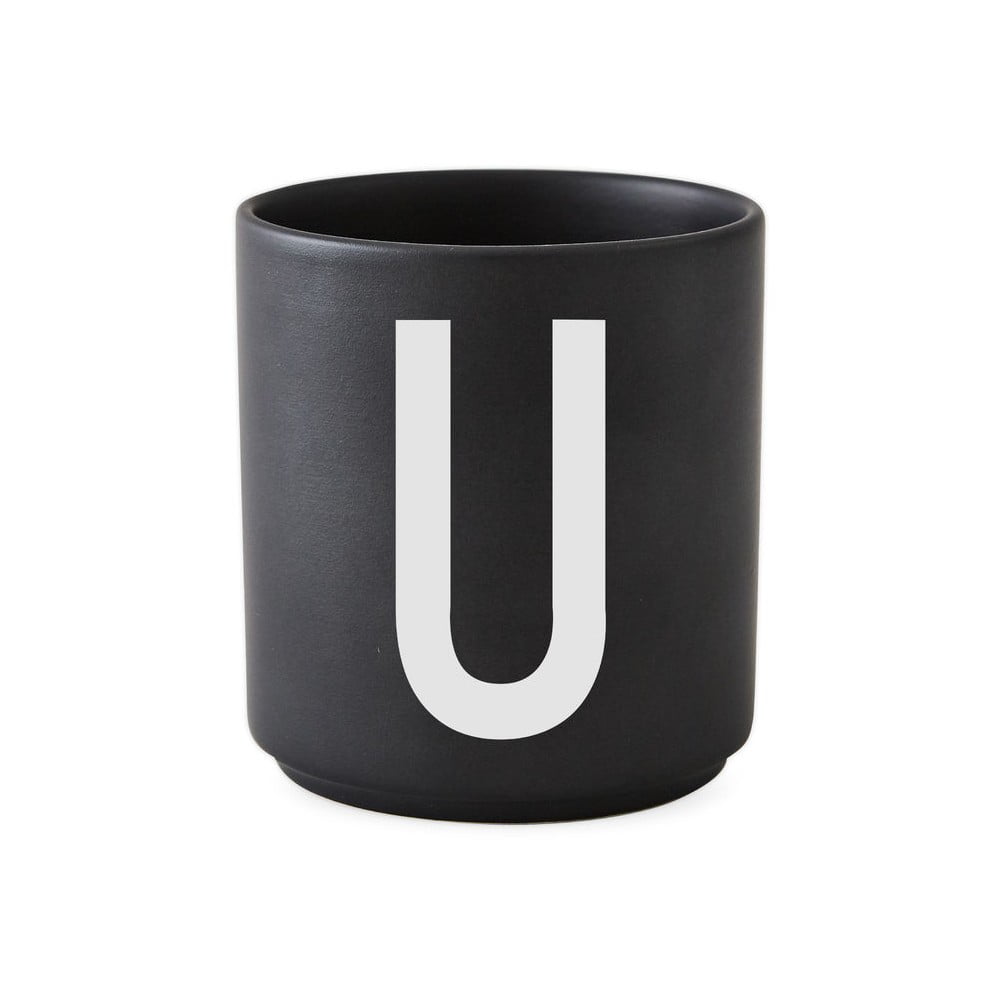 Čierny porcelánový hrnček Design Letters Alphabet U, 250 ml