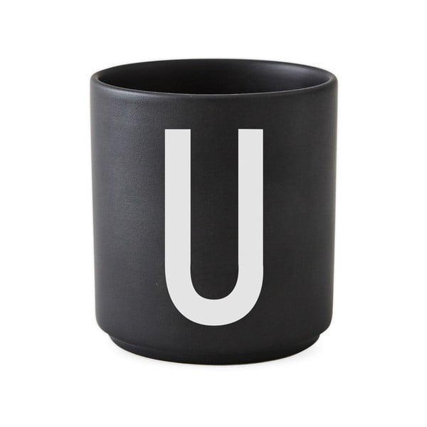 Čierny porcelánový hrnček Design Letters Alphabet U, 250 ml