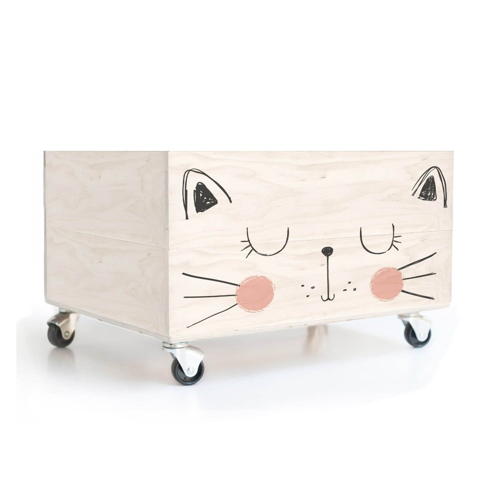E-shop Drevená škatuľa na kolieskach Little Nice Things Cat