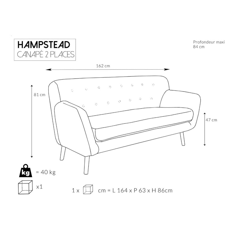 Obrázok Sivá pohovka pre dvoch Cosmopolitan design Hampstead