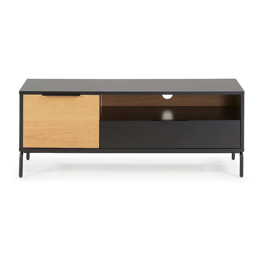 E-shop Čierno-hnedý TV stolík Kave Home SAVOI, 120 x 50 cm