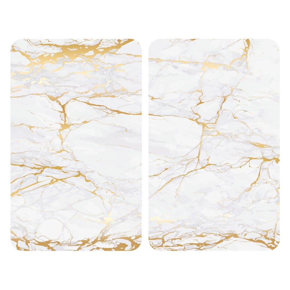 E-shop Sada 2 sklenených krytov na sporák v bielo-zlatej farbe Wenko Marble, 52 x 30 cm