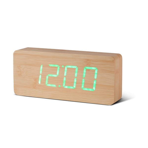 Svetlohnedý budík so zeleným LED displejom Gingko Slab Click Clock