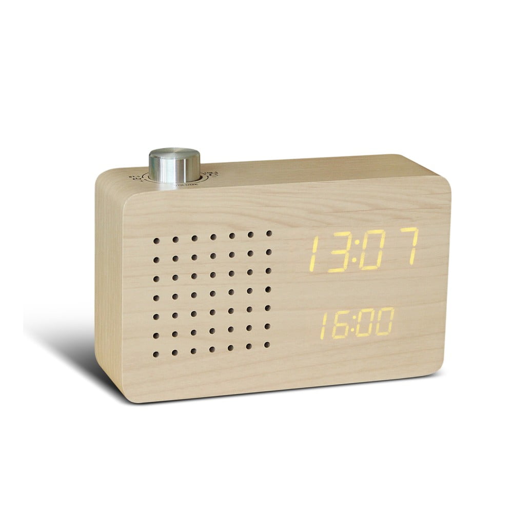E-shop Béžový budík so žltým LED displejom a rádiom Gingko Radio Click Clock