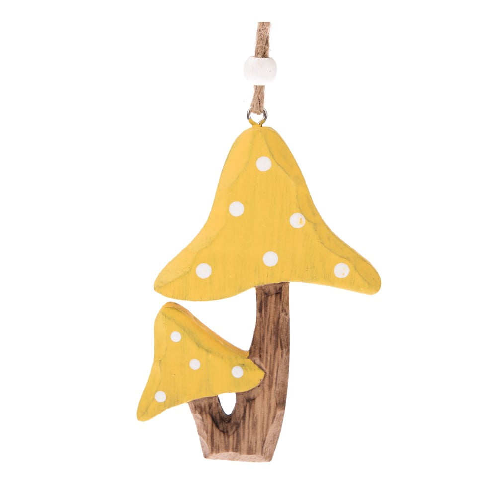 E-shop Súprava 3 žltých drevených závesných dekorácií Dakls Mushrooms