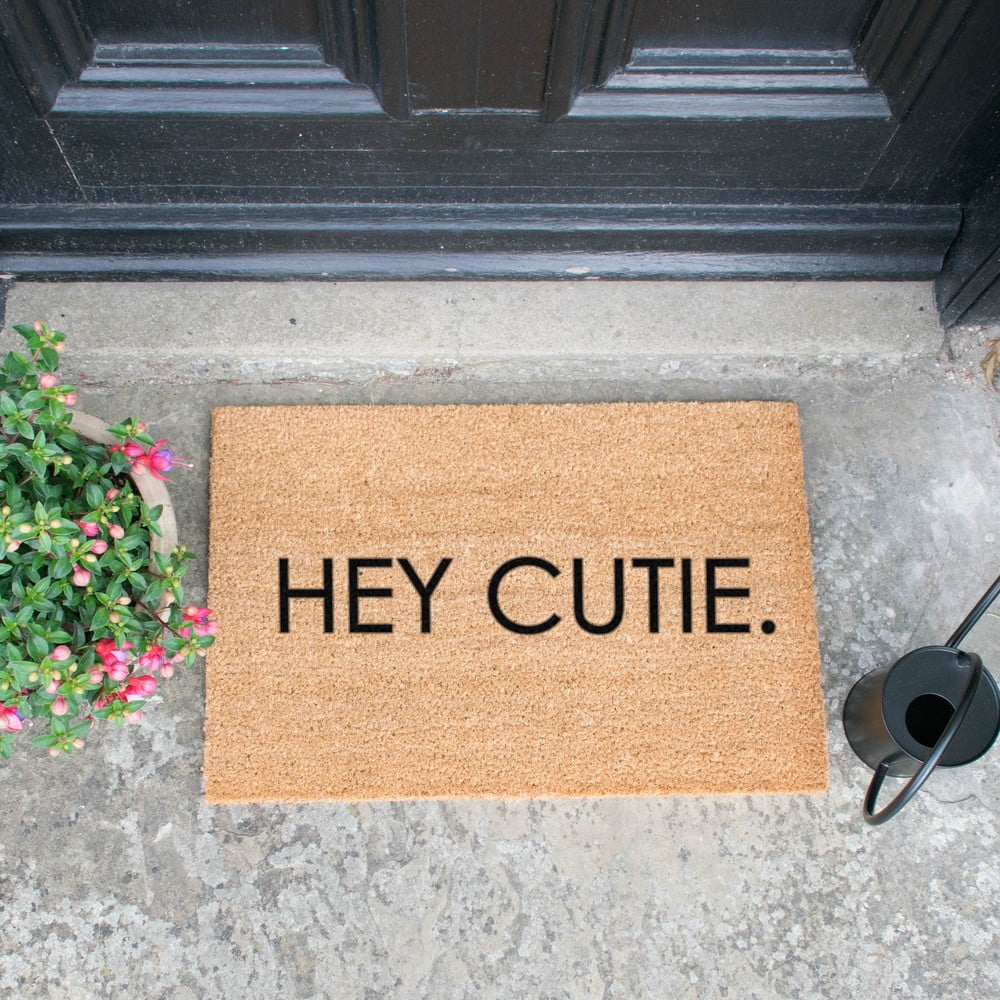 Obrázok Čierna rohožka z prírodného kokosového vlákna Artsy Doormats Hey Cutie, 40 x 60 cm