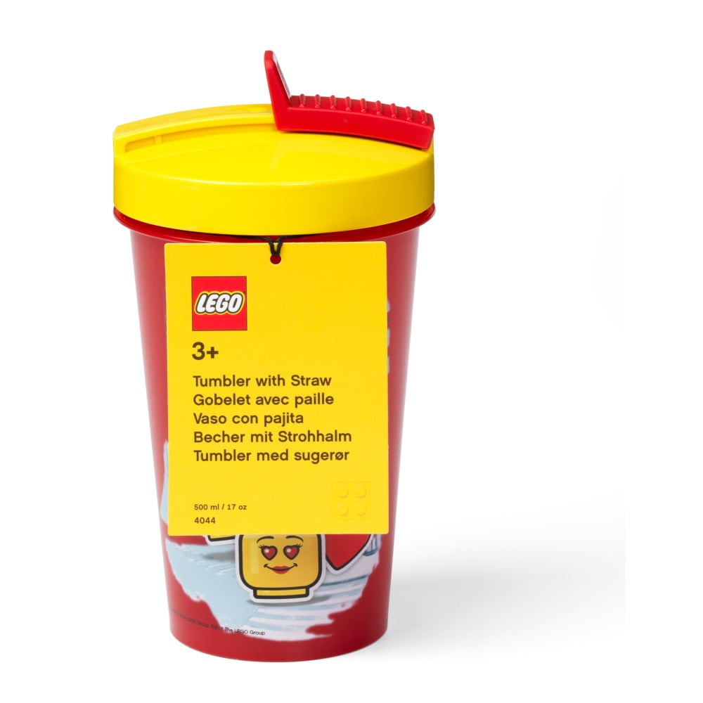 Obrázok Červený téglik s žltým vekom a slamkou LEGO® Iconic, 500 ml