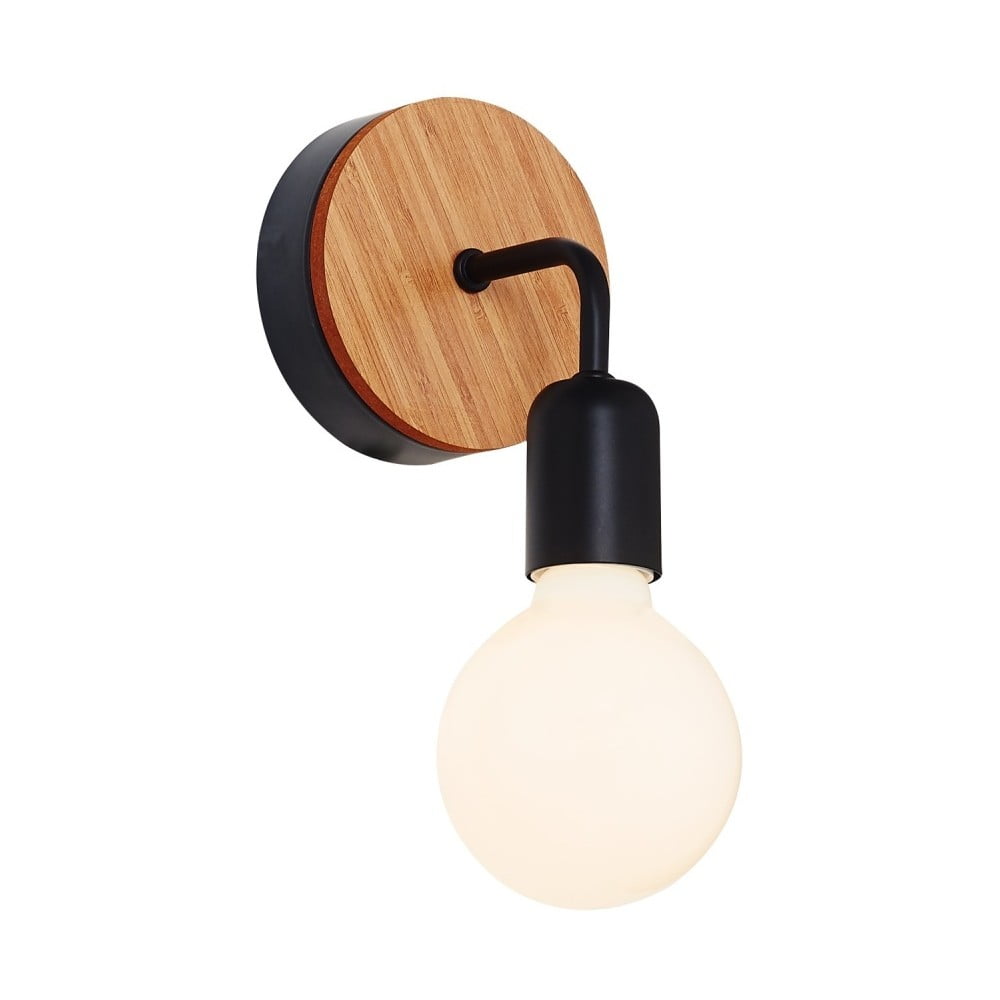 E-shop Čierne nástenné svietidlo s dreveným detailom Valetta