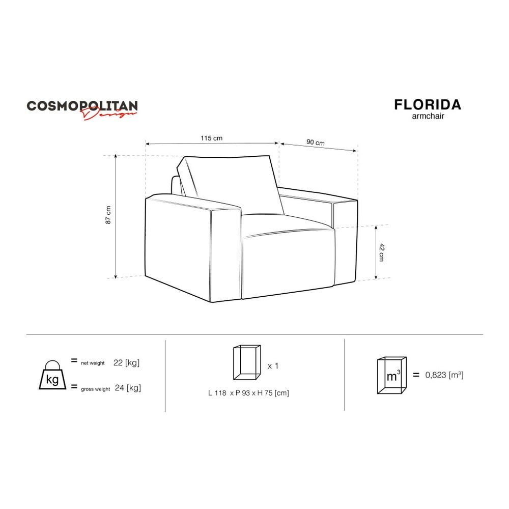 Obrázok Tmavosivé kreslo Cosmopolitan Design Florida