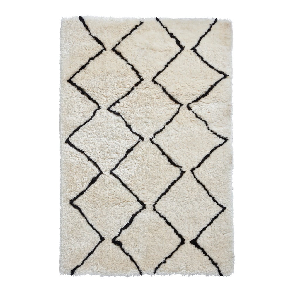 E-shop Béžovo-čierny ručne tuftovaný koberec Think Rugs Morocco Lento Ivory & Black, 150 × 230 cm