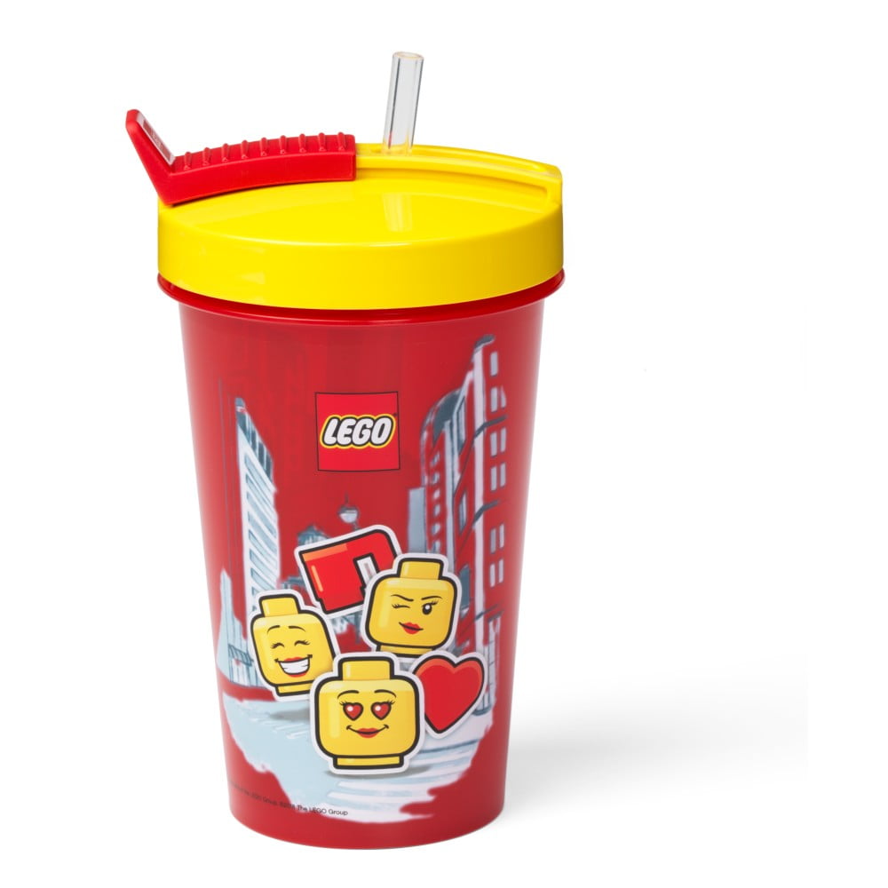E-shop Červený téglik s žltým vekom a slamkou LEGO® Iconic, 500 ml