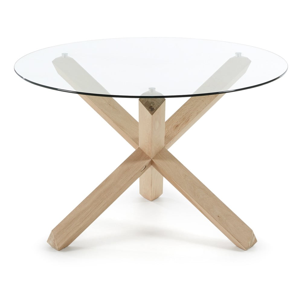 E-shop Dubový jedálenský stôl se skleněnou doskou Kave Home Nori, ø 120 cm
