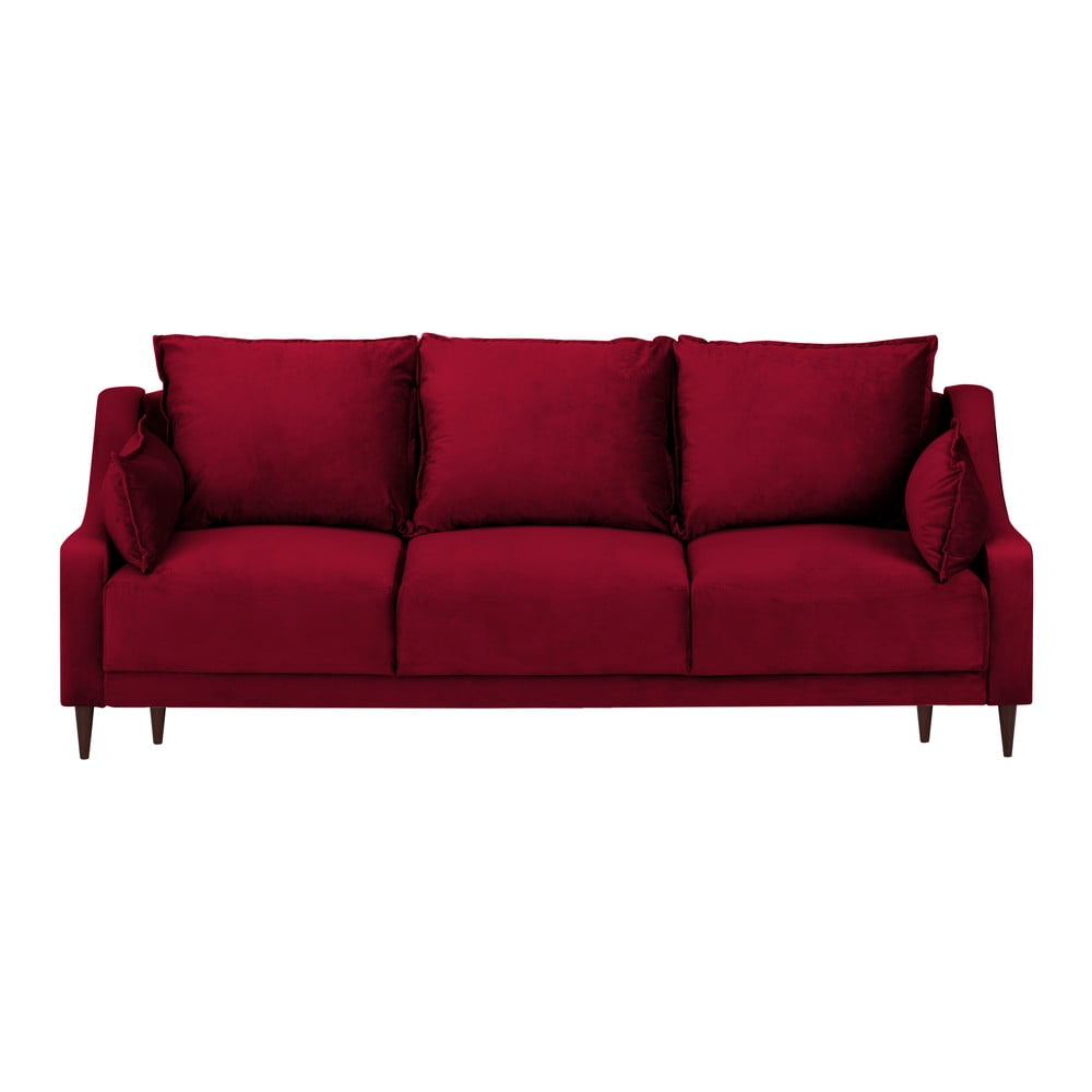 E-shop Červená zamatová rozkladacia pohovka s úložným priestorom Mazzini Sofas Freesia, 215 cm