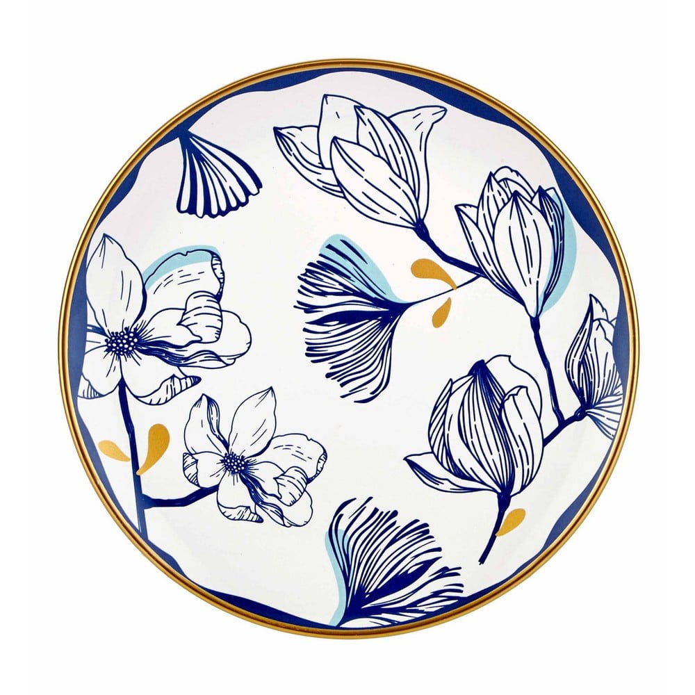 E-shop Sada 6 bielych porcelánových dezertných tanierov s modrými kvetmi Mia Bleu Pasta, ⌀ 19 cm