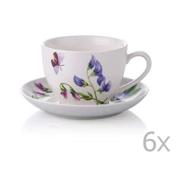 Súprava 6 porcelánových šálok na čaj s tanierikmi Rodianos