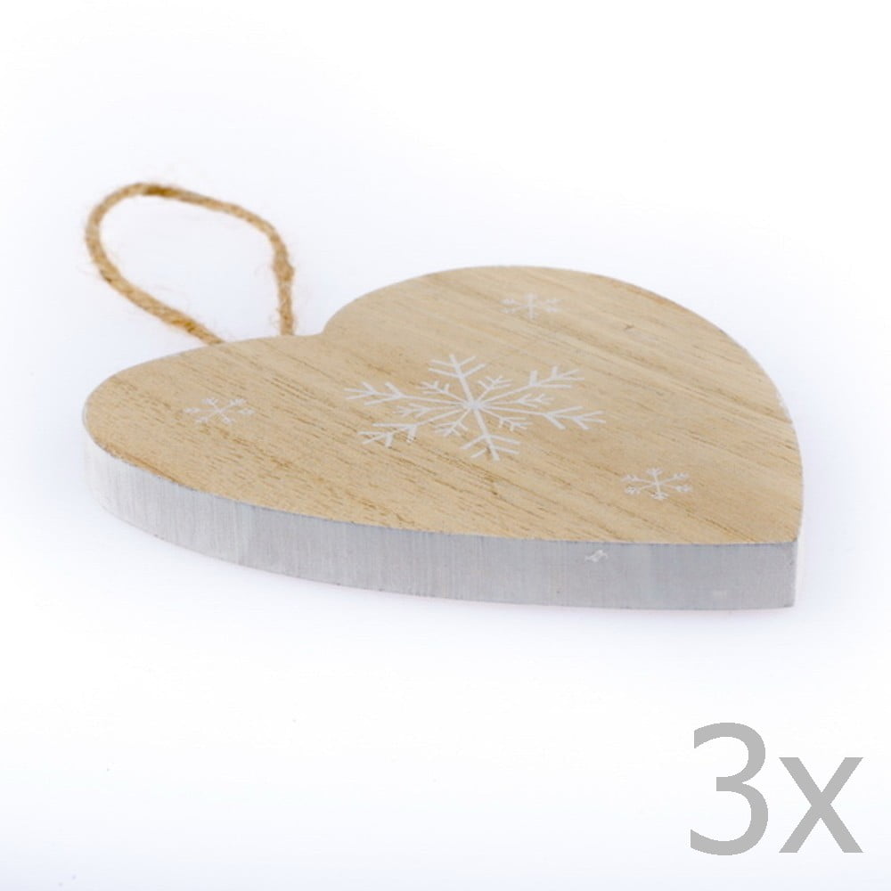 E-shop Sada 3 závesných drevených sŕdc Dakls Snowflake, 11 cm