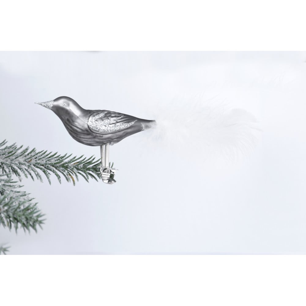 E-shop Súprava 3 strieborných sklenených vianočných ozdôb v tvare vtáčika Ego Dekor