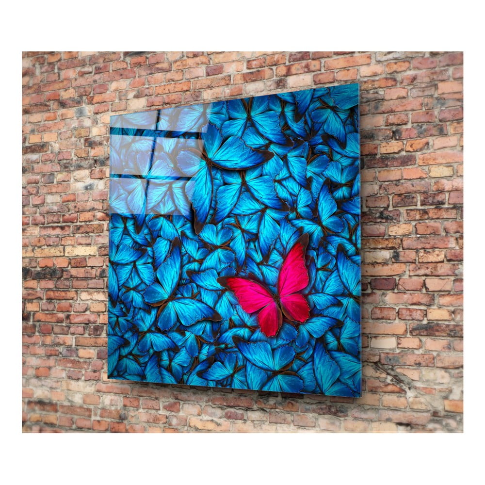 Obrázok Sklenený obraz 3D Art Azul Butterfly, 30 × 30 cm