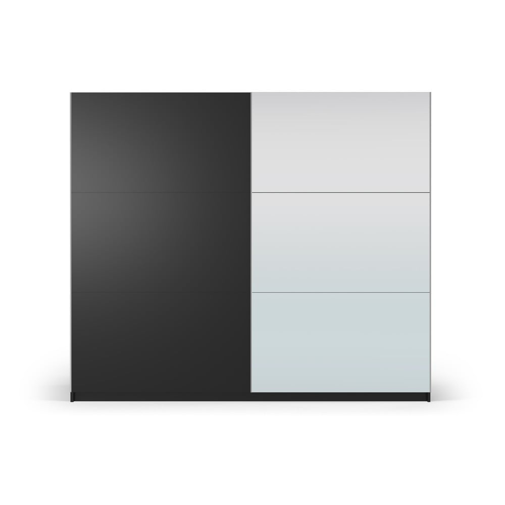 E-shop Čierna šatníková skriňa so zrkadlom a s posuvnými dverami 250x215 cm Lisburn - Cosmopolitan Design