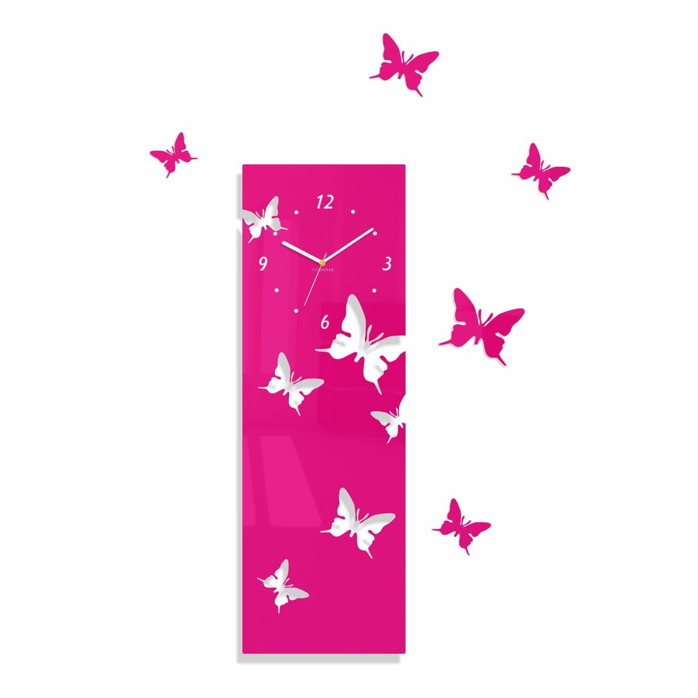 Hodiny z plexiskla Butterflies Away Pink