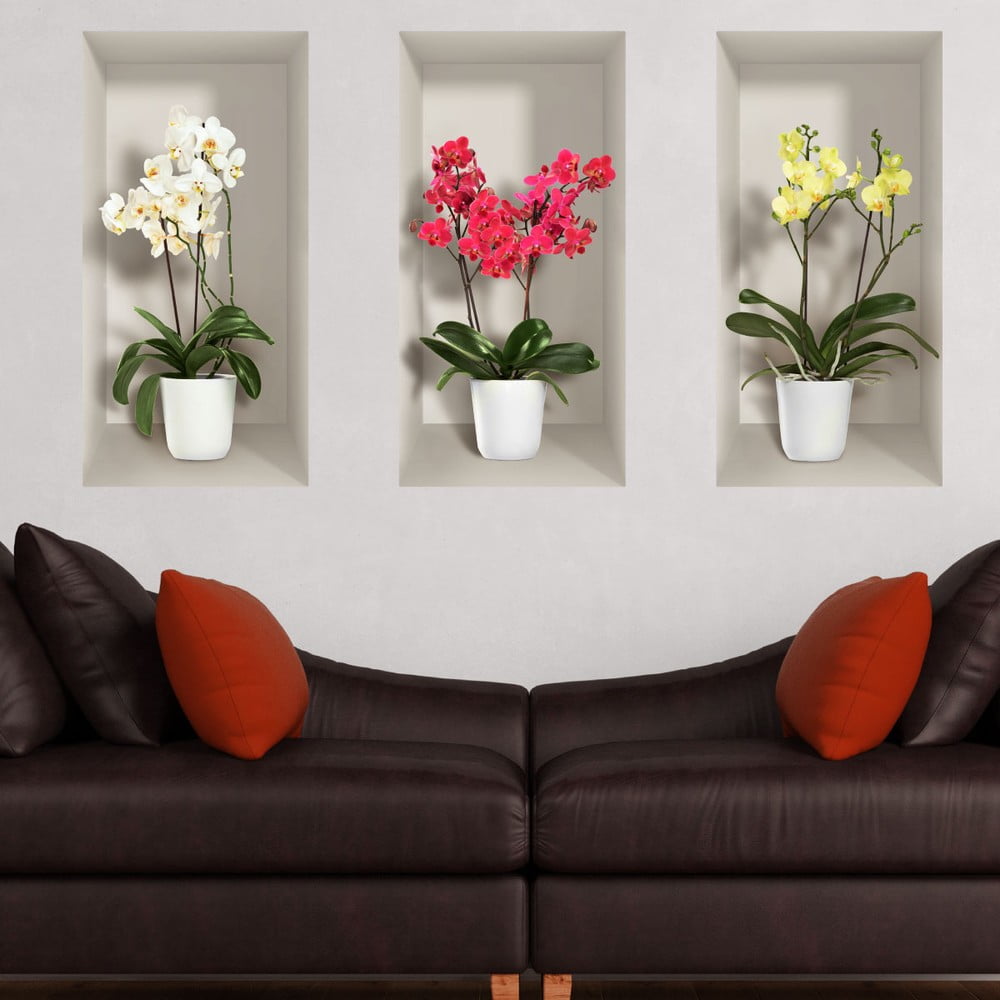 Obrázok Sada 3 3D samolepiek na stenu Ambiance Orchids